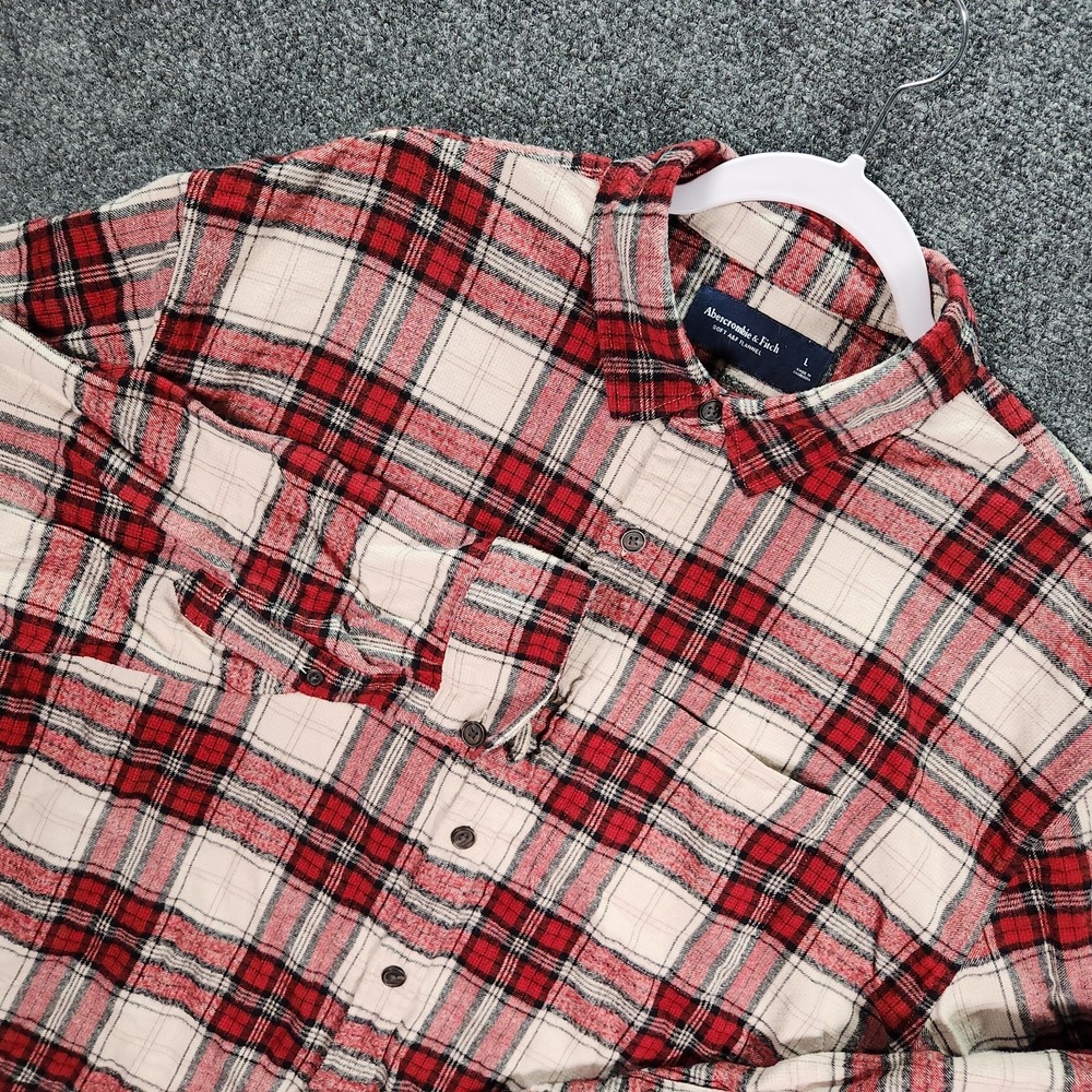 Abercrombie & Fitch Flannel Shirt Mens L Red White Excellent Plaid Button Up